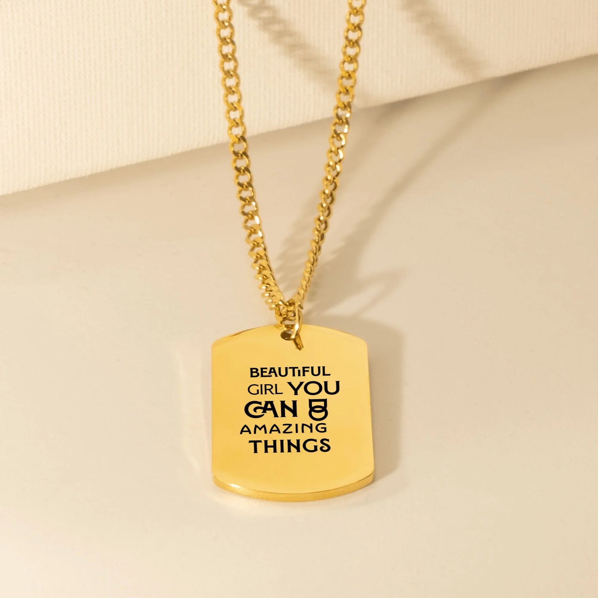 Inspirational Words Cuban Tag Necklace - Affirmations and Gratitudes 