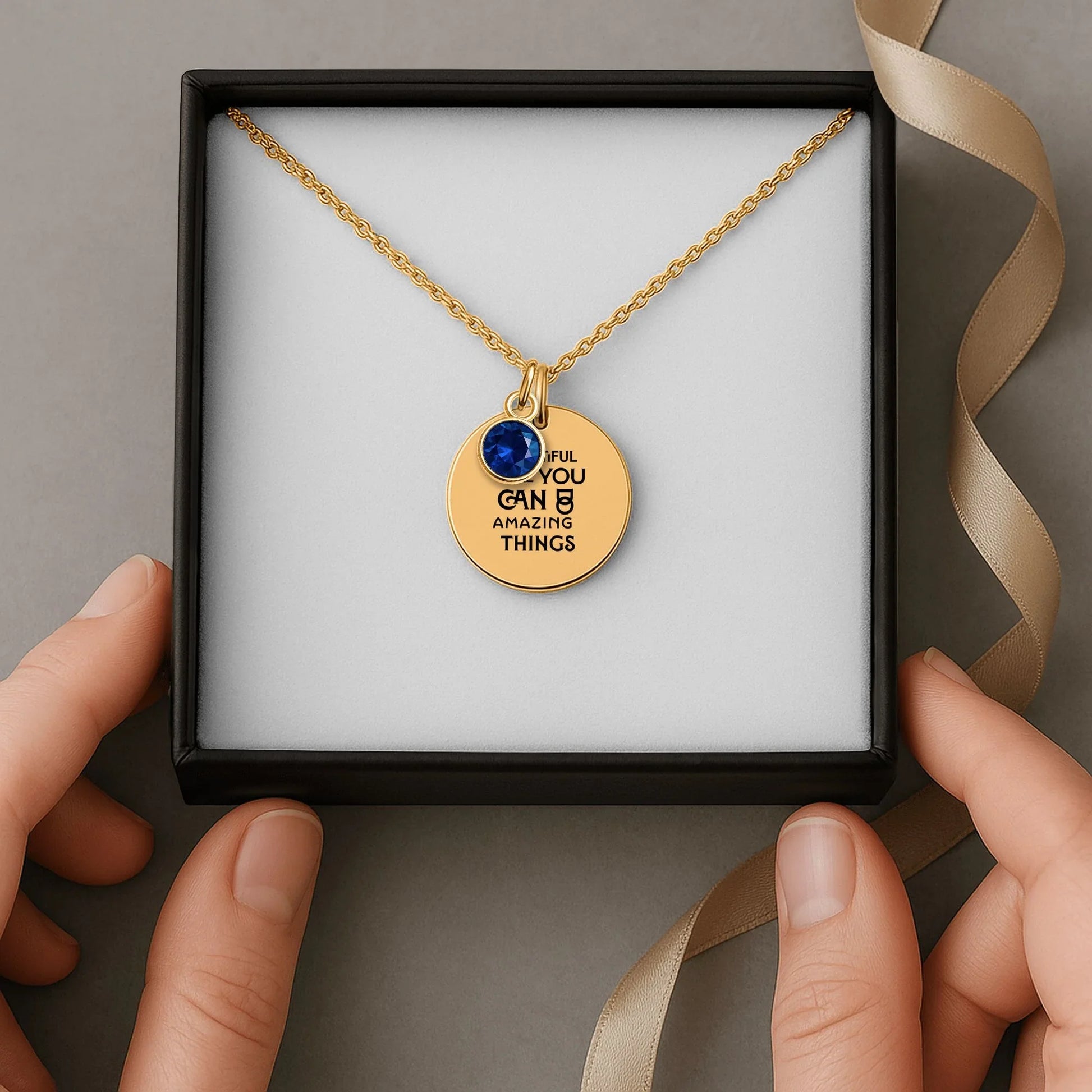 Inspirational Words Coin Necklace With Birthstone - Affirmations and Gratitudes 