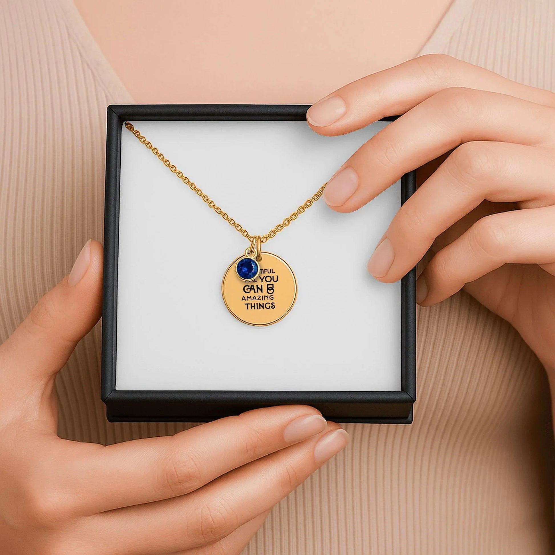 Inspirational Words Coin Necklace With Birthstone - Affirmations and Gratitudes 