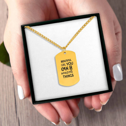 Inspirational Words Cuban Tag Necklace - Affirmations and Gratitudes 