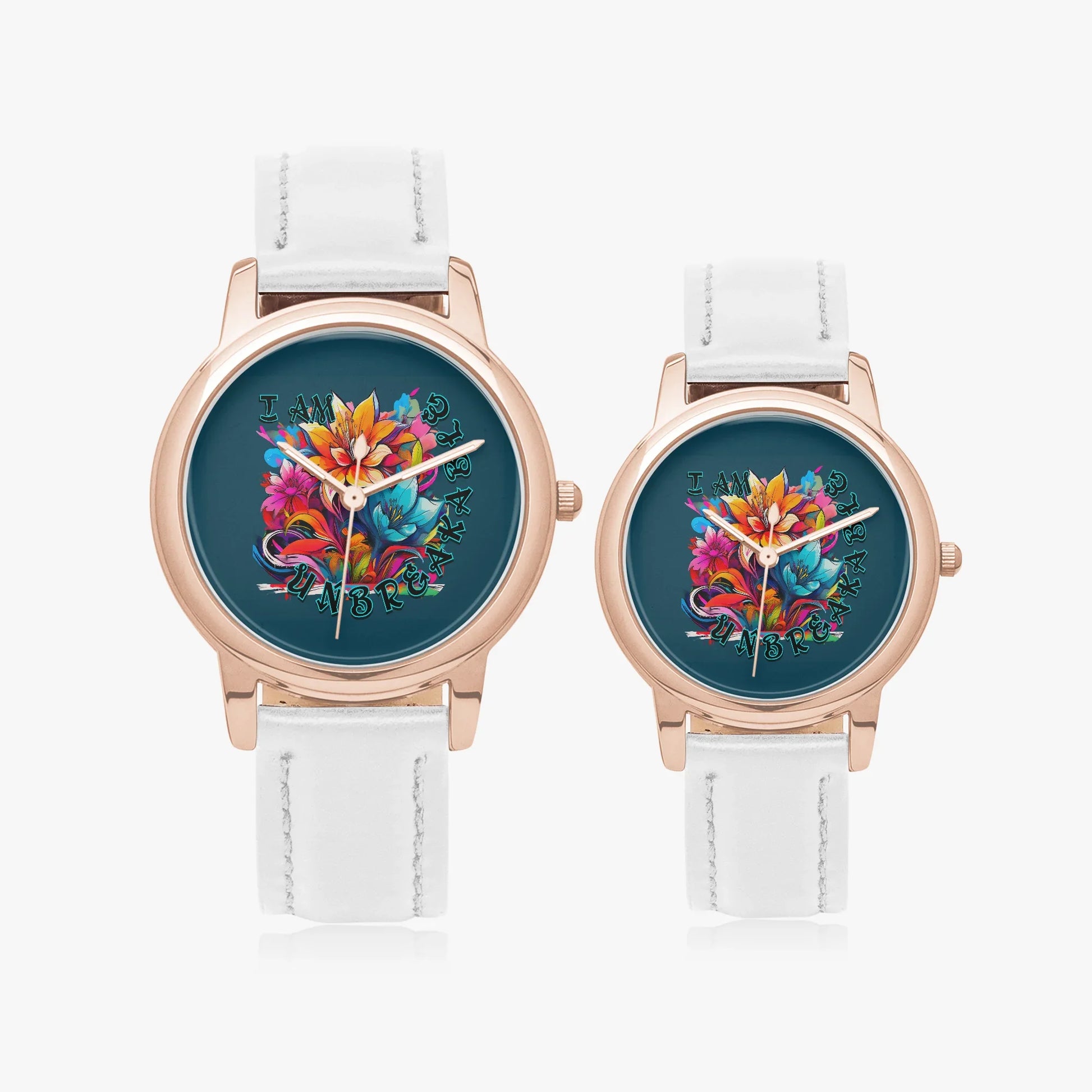 Motivating I Am Unbreakable Genuine Leather Strap Quartz Watch - Affirmations and Gratitudes 