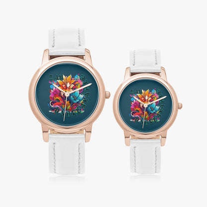 Motivating I Am Unbreakable Genuine Leather Strap Quartz Watch - Affirmations and Gratitudes 