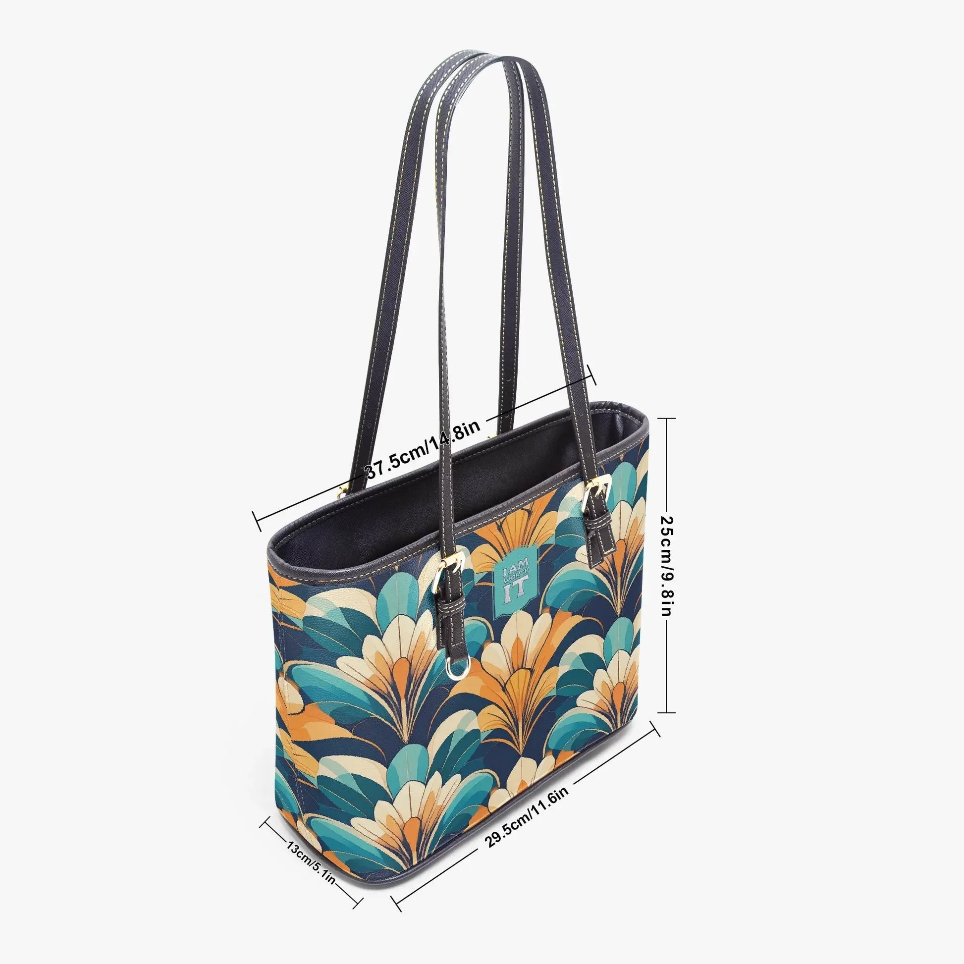 "I am worth it" Art-Deco Design Leather Tote Bag for Women - Affirmations and Gratitudes 