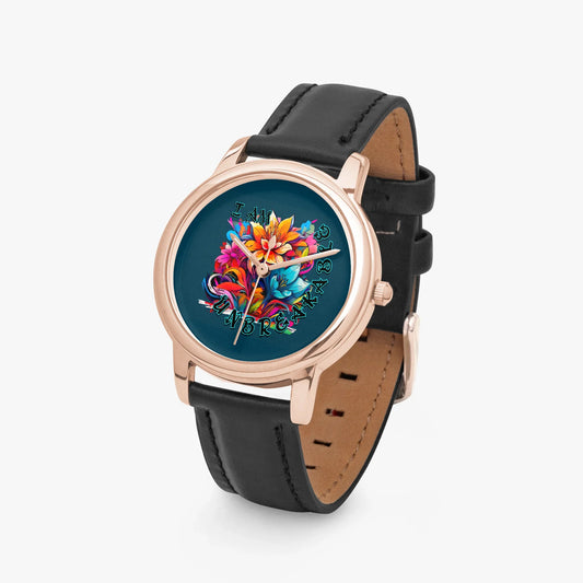 Motivating I Am Unbreakable Genuine Leather Strap Quartz Watch - Affirmations and Gratitudes 
