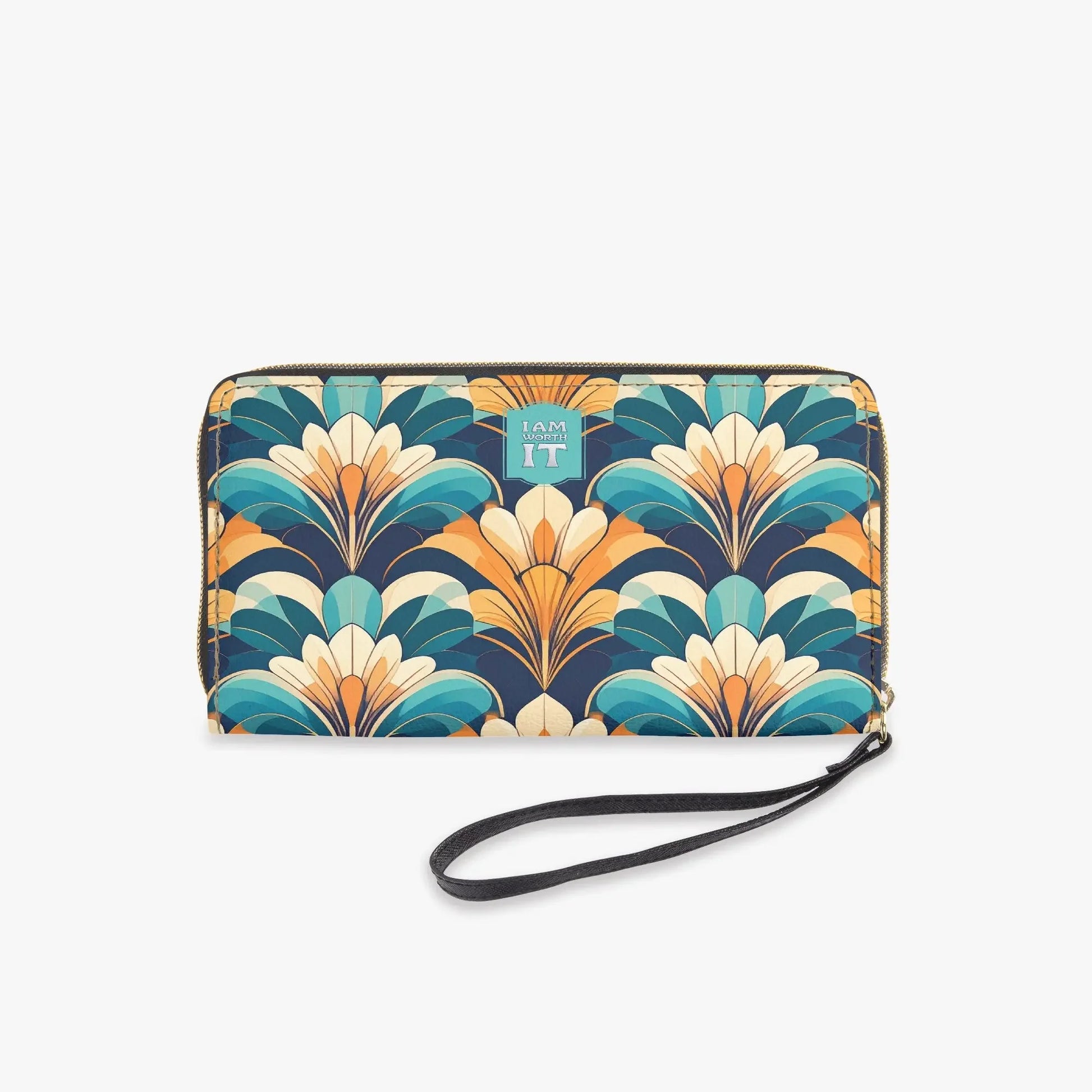 "I am worth it" Art-Deco Design PU Leather Wristlet Clutch Purse - Affirmations and Gratitudes 