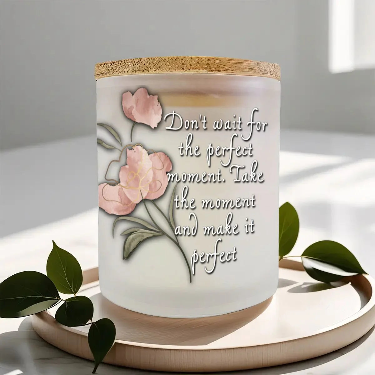 Perfect Moment Frosted Jar Scented Candle with Lid (6oz) - Affirmations and Gratitudes 
