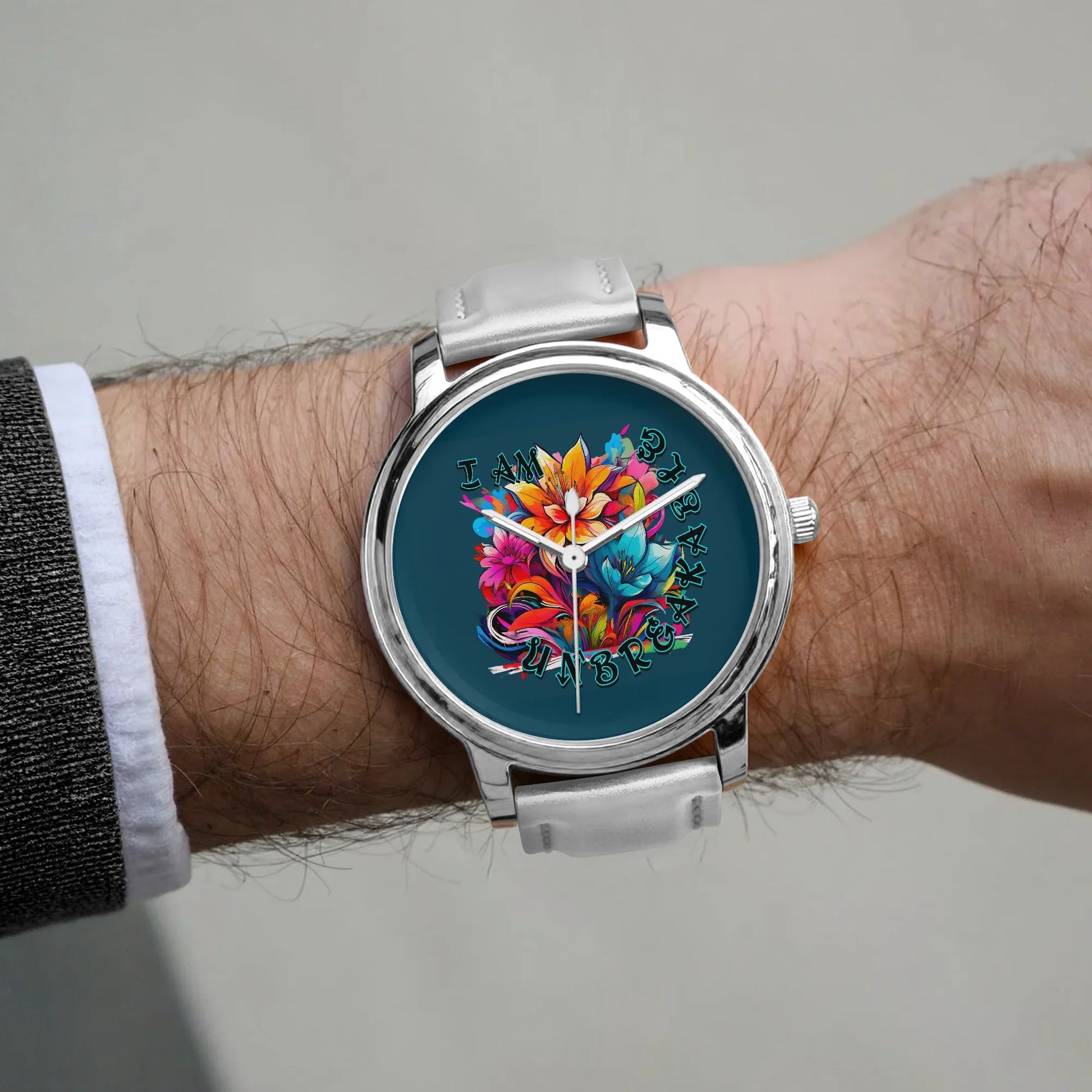 Motivating I Am Unbreakable Genuine Leather Strap Quartz Watch - Affirmations and Gratitudes 