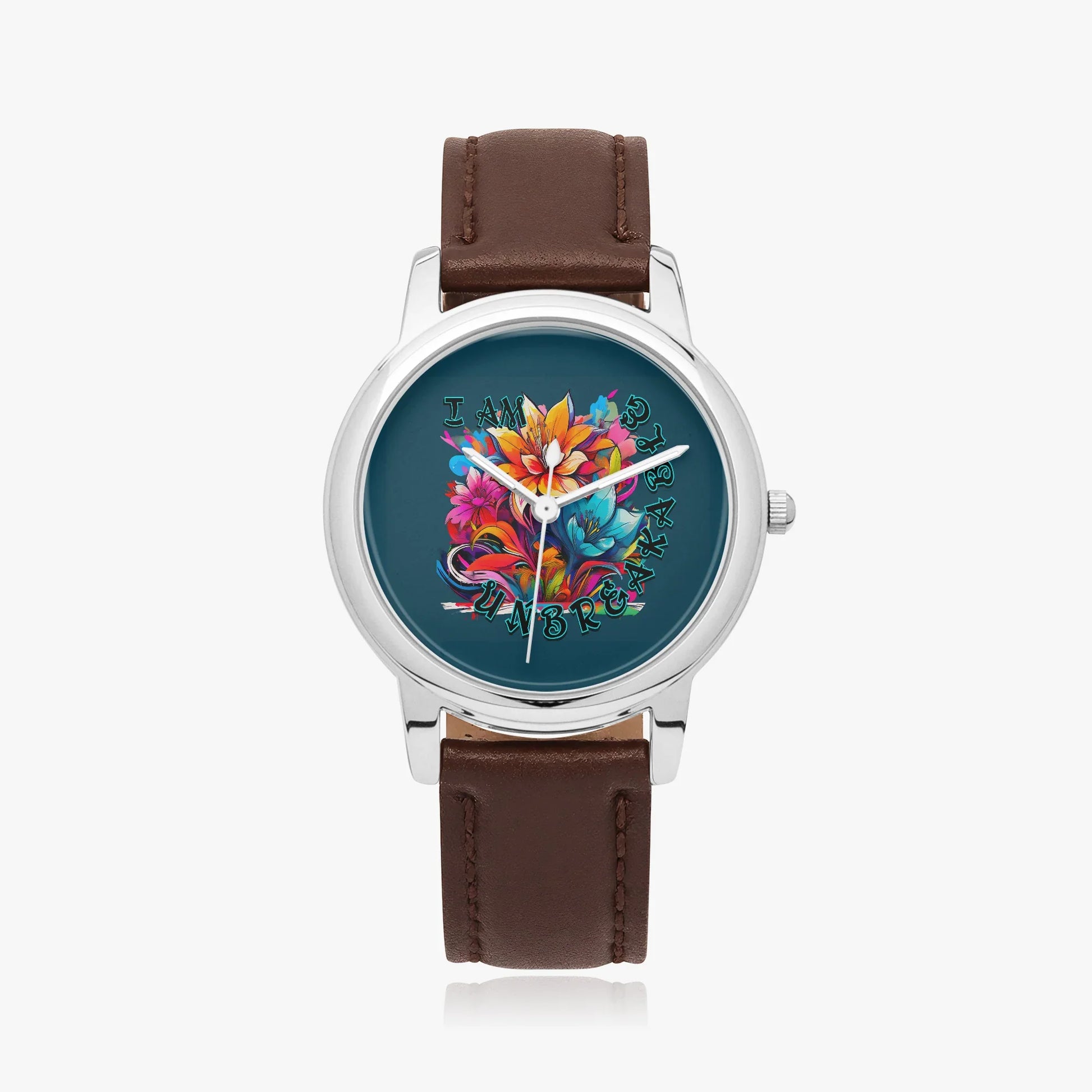 Motivating I Am Unbreakable Genuine Leather Strap Quartz Watch - Affirmations and Gratitudes 