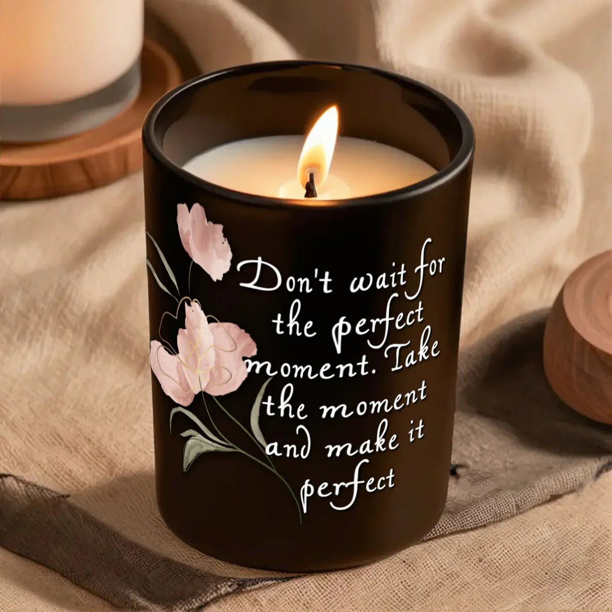 Perfect Moment Black Jar Scented Candle (6oz) - Affirmations and Gratitudes 
