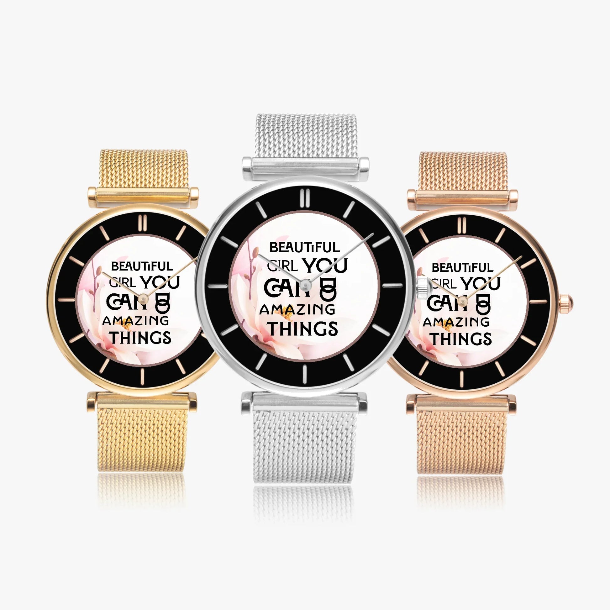 Stylish Ultra-Thin Quartz Watch with motivating and Inspirational phrase - Affirmations and Gratitudes 