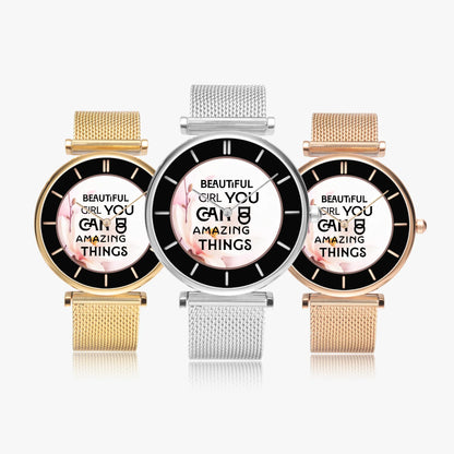 Stylish Ultra-Thin Quartz Watch with motivating and Inspirational phrase - Affirmations and Gratitudes 