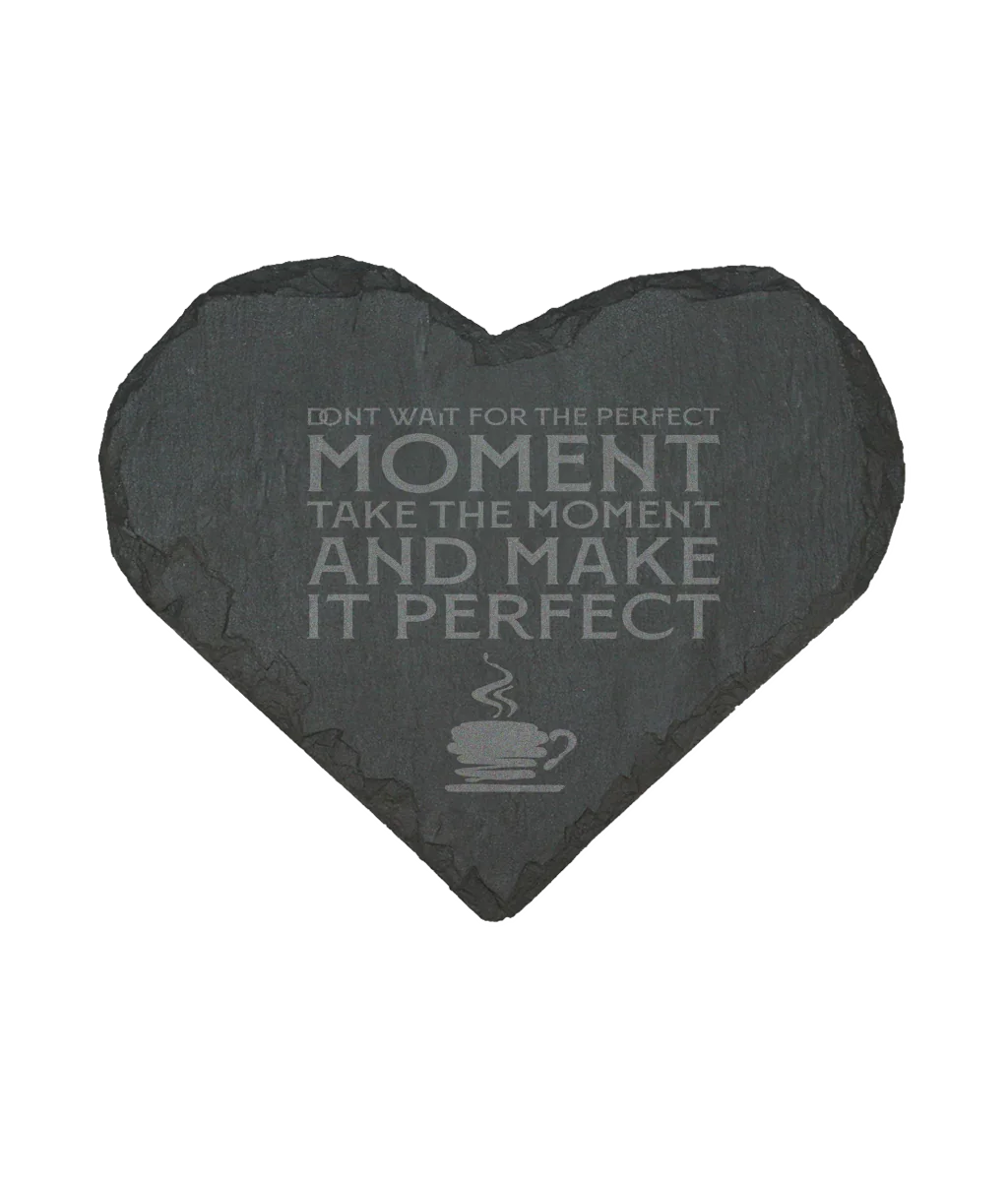 Natural Slate Heart Coaster with Black Giftbox Perfect Moment Slate Coaster - Affirmations and Gratitudes 