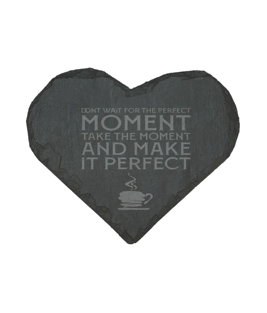 Natural Slate Heart Coaster with Black Giftbox Perfect Moment Slate Coaster - Affirmations and Gratitudes 